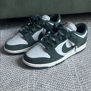 Nike Women’s Dunk Low — White and Dark Green Suede